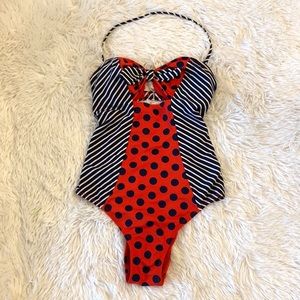 NEW VM SWIM Vintage inspired Pin Up Polkadot One Piece swimsuit women size XS
